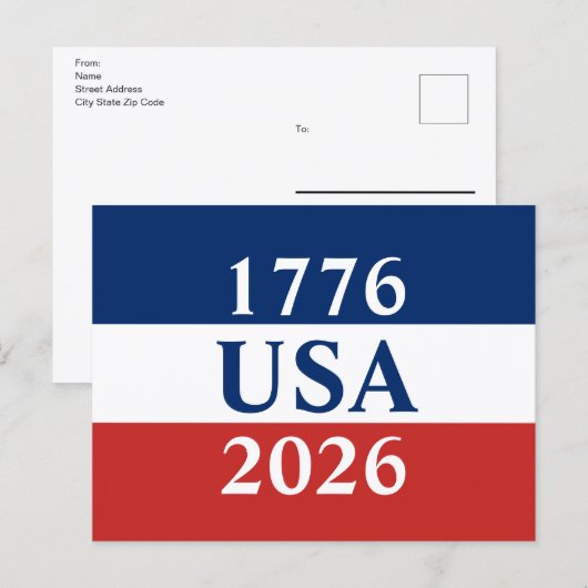 1776 USA 2026 赤白青愛国両面印刷 ポストカード (正面/裏面)