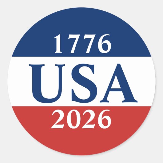 1776 USA 2026 Red White and Blue Patriotic ラウンドシール (正面)