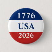 1776 USA 2026 Red White and Blue Patriotic 缶バッジ (正面)
