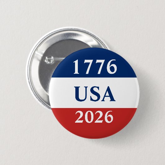 1776 USA 2026 Red White and Blue Patriotic 缶バッジ (正面&裏面)