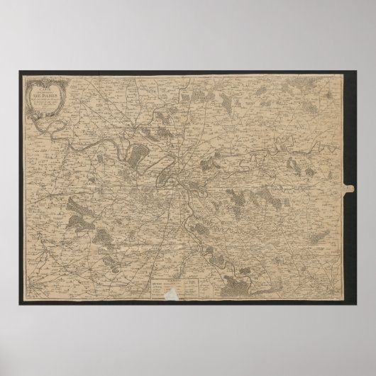 1780年パリ地図、歴史的都市地図、アンティーク地図 ポスター (正面)