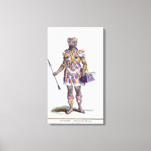 1780年ホンジュラスの女性(色の版木、銅版、版画) キャンバスプリント (正面)