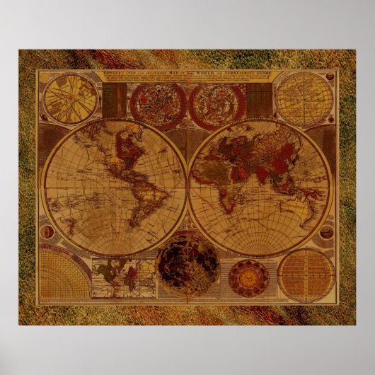1780 Old World Map Art with Leather-effect border ポスター (正面)