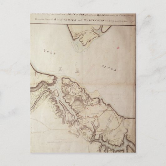 1781年ヨークタウン包囲戦のイギリスの地図 ポストカード (正面)
