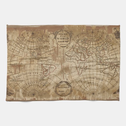 1783ヴィンテージアンティーク世界地図 キッチンタオル (横)