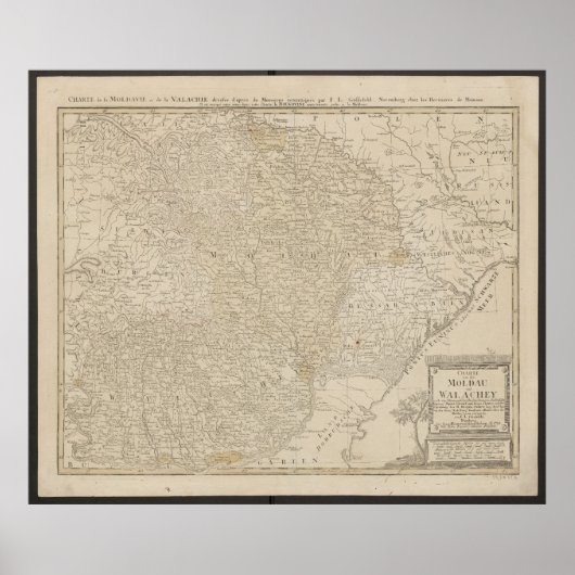 1785年のモルダヴィアとワラキアの地図 ポスター (正面)