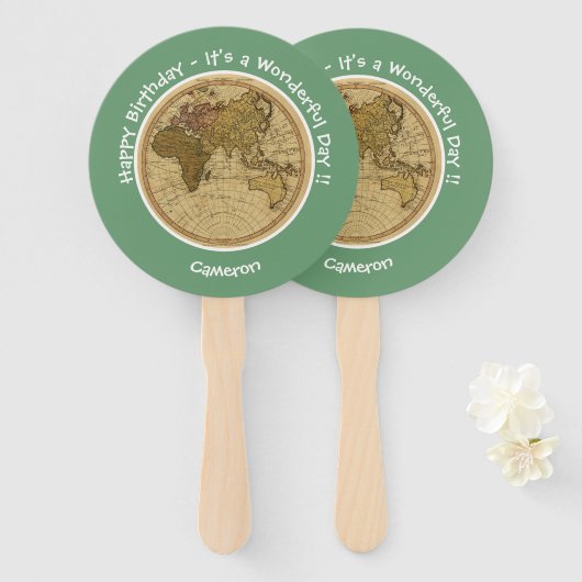 1786 東半球マップをテーマにしたパーティー ハンドファン (正面&裏面)