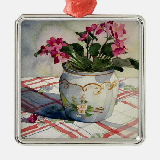 1790アフリカのヴィオレットをブルーポット メタルオーナメント (正面)