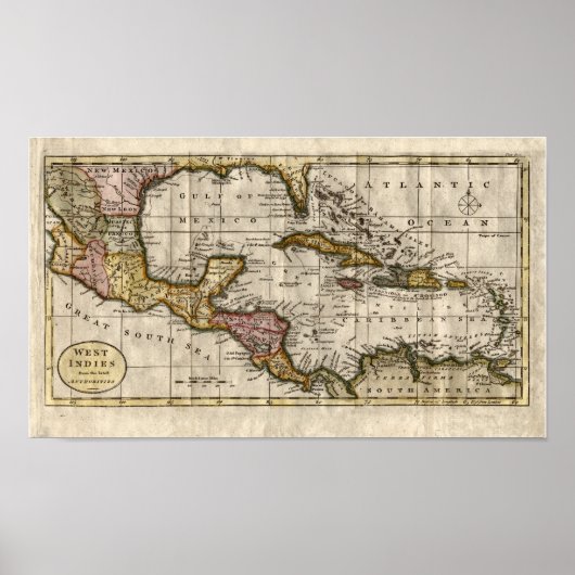 1790ディリーとロビンソンによる西インディの地図 ポスター (正面)