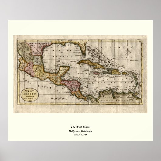 1790ディリーとロビンソンによる西インディの地図 ポスター (正面)