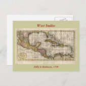 1790ディリーとロビンソンによる西インディの地図 ポストカード (正面/裏面)