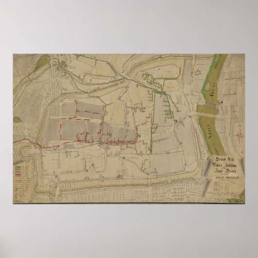 1794年のゲルリッツの水道システム計画図 ポスター (正面)