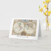 1794年の旧世界地図 – 旅行に幸運を祈る カード (黄色い花)