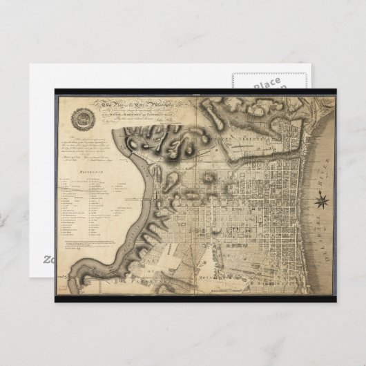 1796年からのフィラデルフィアペンシルバニアの古い地図 ポストカード (正面/裏面)