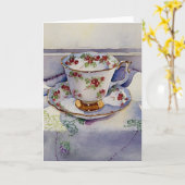 1799 Teacup on Linen Greeting Card カード (黄色い花)