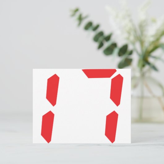 17 数字が十七の赤いデジタル目覚まし時計 ポストカード (スタンド正面)