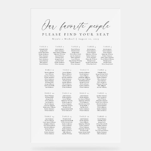 17 Tables Favorite People Acrylic Seating Chart アクリルサイン (正面)