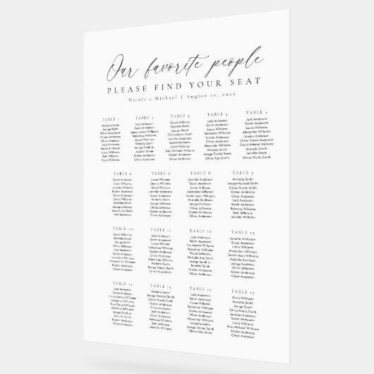 17 Tables Favorite People Acrylic Seating Chart アクリルサイン (傾斜)