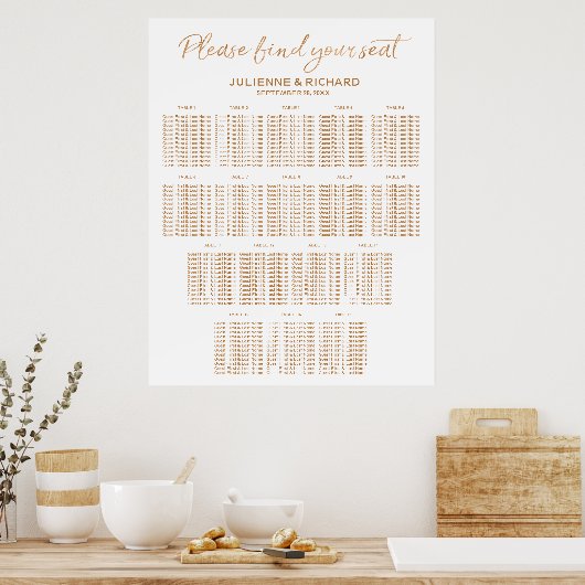 17 Tables Wedding Seating Plan Rose Gold Sign ポスター (キッチン)