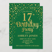 17thバースデーパーティー – グリーン&金ゴールド 招待状 (正面/裏面)
