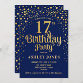 17thバースデーパーティー – 海軍と金ゴールド 招待状 (正面/裏面)