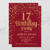 17thバースデーパーティー – 赤と金ゴールド 招待状 (正面/裏面)