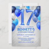17thボーイ10代のブルー誕生日招待状 招待状 (正面)