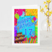 17th誕生日カード明るくカラフル – ケーキと カード (黄色い花)