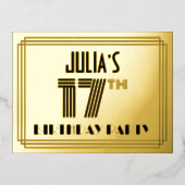 17th誕生日パーティー~アールデコスタイル"17" +名前 箔招待状ポストカード (正面)