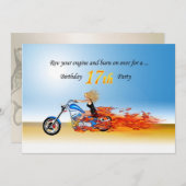 17th誕生日フレーミングバイクパーティの招待状 招待状 (正面/裏面)