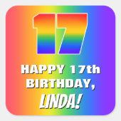 17th Birthday: Colorful, Fun Rainbow Pattern # 17 スクエアシール (正面)