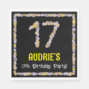 17th Birthday: Floral Flowers Number, Custom Name スタンダードランチョンナプキン