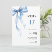 17th Birthday Invitation Blue Bow for Girls 招待状 (スタンド正面)
