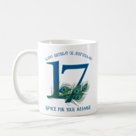 17th Birthday Or Anniversary Peacock Feather コーヒーマグカップ (左)