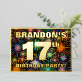 17th Birthday Party —おもしろい、カラフルFireworks Look 箔招待状 (立ち正面)