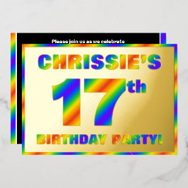 17th Birthday Party —おもしろい、レインボースペクトル「17」 箔招待状