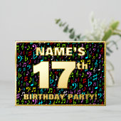 17th Birthday Party —おもしろい、音楽シカラフルンボル 箔招待状 (立ち正面)
