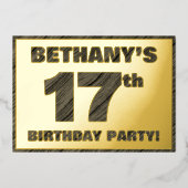 17th Birthday Party — はっきりしたWood Grainフェイク文字 箔招待状 (正面)