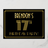 17th Birthday Party —アールデコスタイル「17」 +名前 箔招待状 (正面)