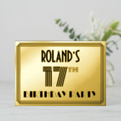 17th Birthday Party —アールデコスタイル「17」 & Name 箔招待状 (立ち正面)