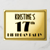 17th Birthday Party —アールデコ検索「17」 +名前 箔招待状 (正面)