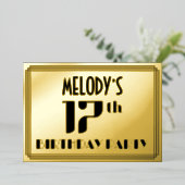 17th Birthday Party:アールデコ「17」と名前 箔招待状 (立ち正面)
