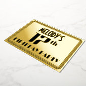 17th Birthday Party:アールデコ「17」と名前 箔招待状 (回転した状態)