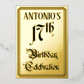 17th Birthday Party – スクリプエレガントト+名前をカスタムする 箔招待状 (正面)