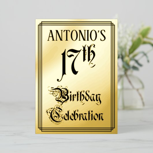 17th Birthday Party – スクリプエレガントト+名前をカスタムする 箔招待状 (立ち正面)