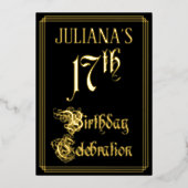 17th Birthday Party – スクリプファンシートと名前をカスタムする 箔招待状 (正面)