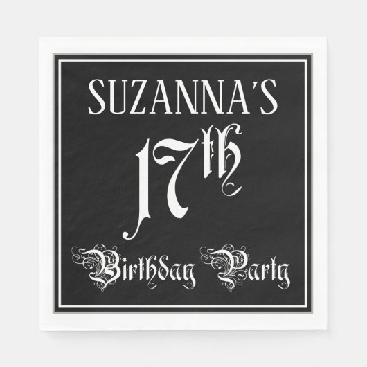 17th Birthday Party — Fancy Script + Custom Name スタンダードランチョンナプキン (正面)