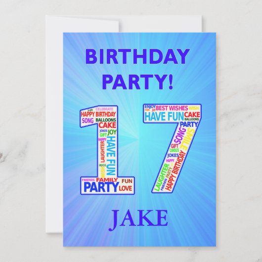 17th Birthday Party Invitation名前の追加 招待状 (正面)