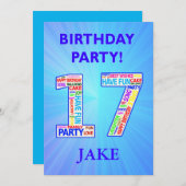 17th Birthday Party Invitation名前の追加 招待状 (正面/裏面)