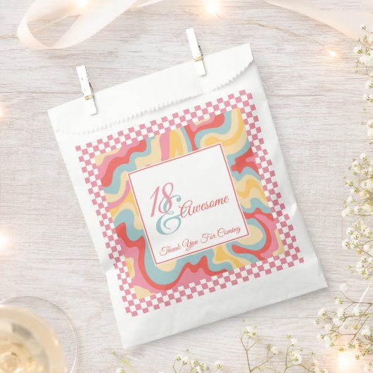 18および素晴らしPink Groovy Check誕生日 フェイバーバッグ (クリップ留めされた状態)